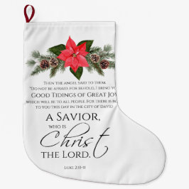 Luke 2:10-11 Poinsettia Weihnachtsschrift Großer Weihnachtsstrumpf