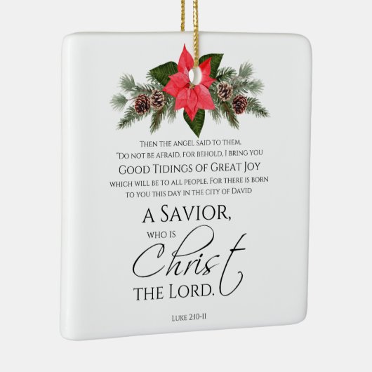 Luke 2:10-11 Poinsettia Weihnachtsschrift Keramikornament (Rechts)