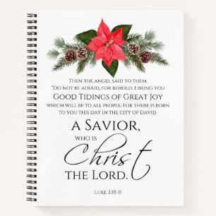 Luke 2:10-11 Poinsettia Weihnachtsschrift Notizblock