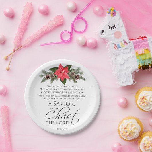 Luke 2:10-11 Poinsettia Weihnachtsschrift Pappteller (Party)