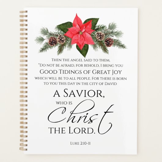 Luke 2:10-11 Poinsettia Weihnachtsschrift Planer (Vorderseite)
