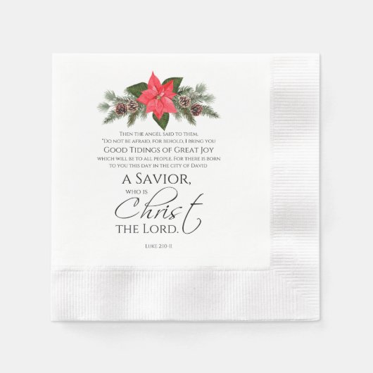 Luke 2:10-11 Poinsettia Weihnachtsschrift Serviette (Vorderseite)