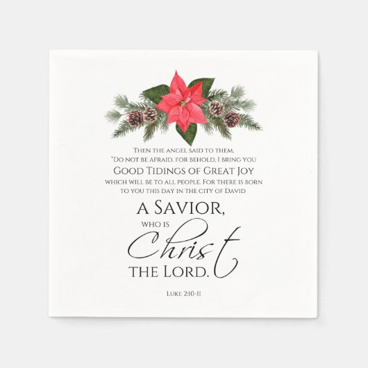 Luke 2:10-11 Poinsettia Weihnachtsschrift Serviette (Vorderseite)