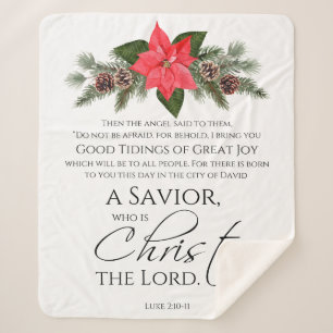 Luke 2:10-11 Poinsettia Weihnachtsschrift Sherpadecke