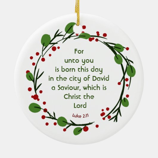 Luke 2:11 Christian Christmas Scripture Wreath Keramik Ornament (Hinten)