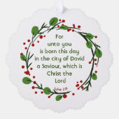 Luke 2:11 Christian Christmas Scripture Wreath Ornament Karte (Vorderseite)