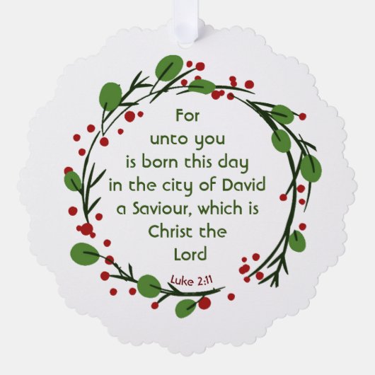 Luke 2:11 Christian Christmas Scripture Wreath Ornament Karte (Vorderseite)