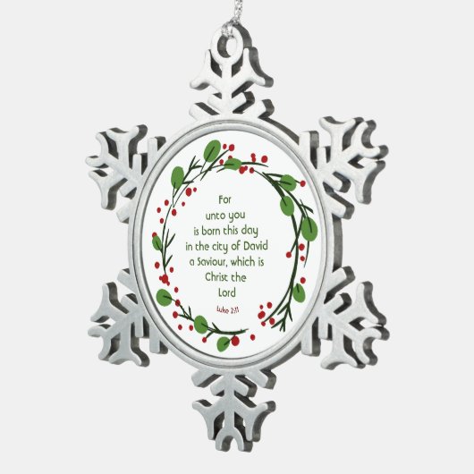 Luke 2:11 Christian Christmas Scripture Wreath Schneeflocken Zinn-Ornament (Rechts)