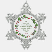 Luke 2:11 Christian Christmas Scripture Wreath Schneeflocken Zinn-Ornament (Vorderseite)