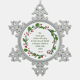Luke 2:11 Christian Christmas Scripture Wreath Schneeflocken Zinn-Ornament