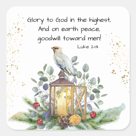 Luke 2:14 Ruhm an Gott in den höchsten Weihnachten Quadratischer Aufkleber (Vorderseite)