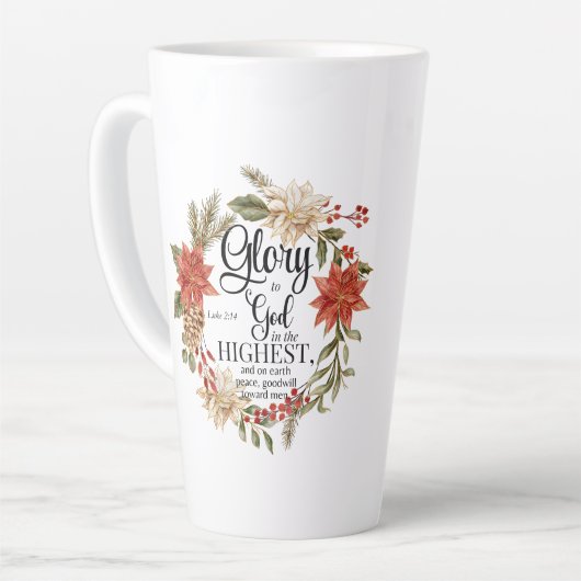 Luke 2:14 Ruhm zu Gott Weihnachten Gold Floral Milchtasse (Linke Ecke)