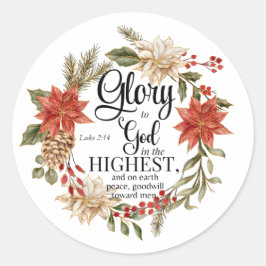 Luke 2:14 Ruhm zu Gott Weihnachten Gold Floral Runder Aufkleber