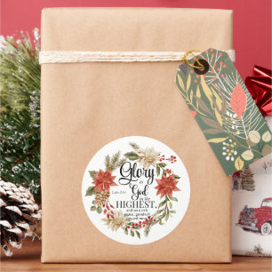 Luke 2:14 Ruhm zu Gott Weihnachten Gold Floral Runder Aufkleber
