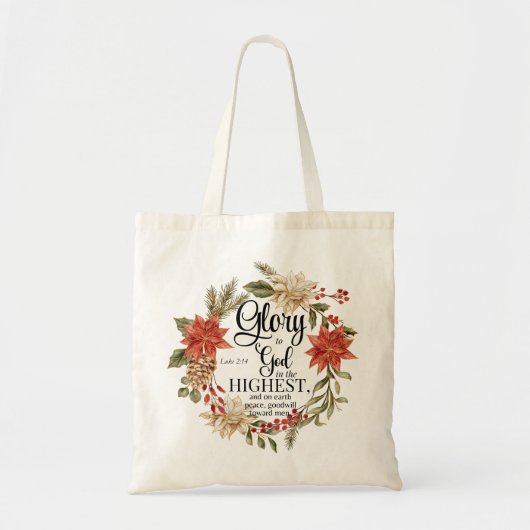 Luke 2:14 Ruhm zu Gott Weihnachten Gold Floral Tragetasche (Vorne)