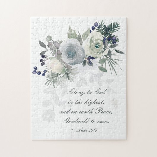 Luke 2:14 "Ruhm zu Gott" Weihnachten im Weißen Ros Puzzle (Vertikal)