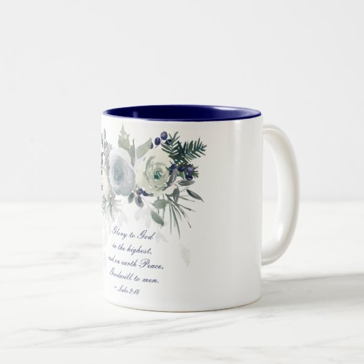 Luke 2:14 "Ruhm zu Gott" Weihnachten im Weißen Ros Zweifarbige Tasse (VorderseiteRechts)