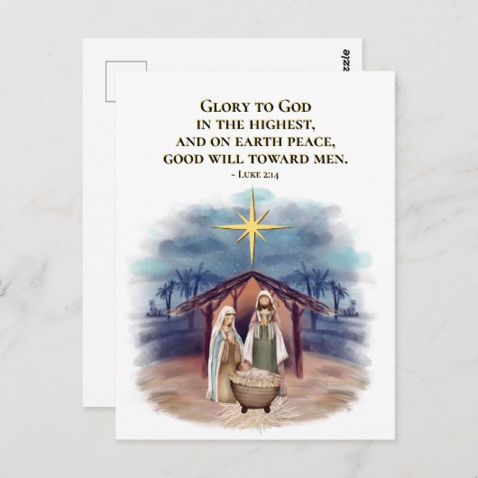 Luke 2:14 Ruhm zu Weihnachten Gottes Krippe Postkarte (Vorne/Hinten)