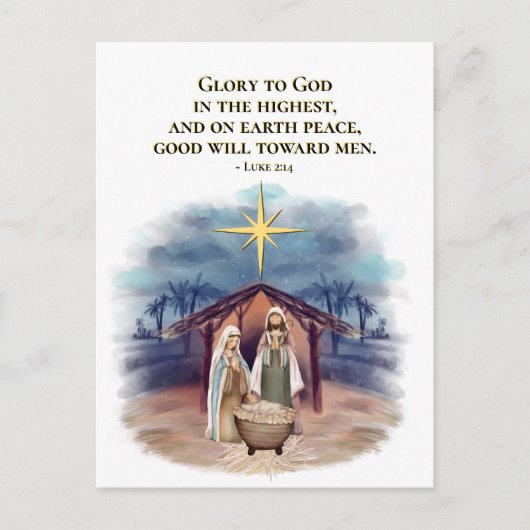Luke 2:14 Ruhm zu Weihnachten Gottes Krippe Postkarte (Vorderseite)