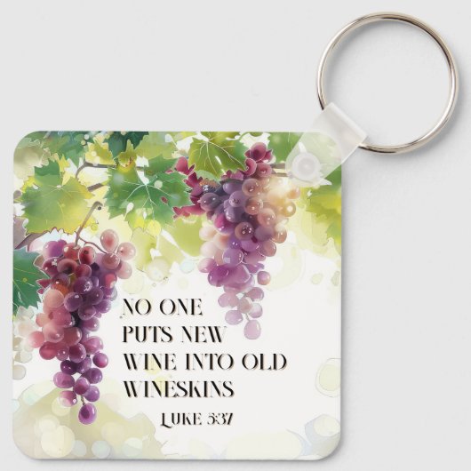 Luke 5:37 Neuer Wein in Alte Wineskins Bibelverse Schlüsselanhänger (Rückseite)