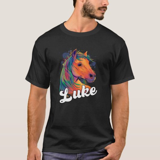 LUKE Niedlich Boy Name mit schönem Pferd T-Shirt (Vorderseite)