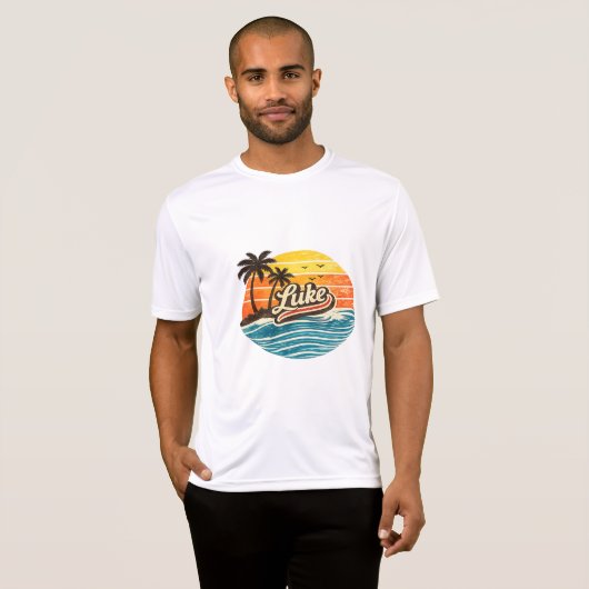 Luke Retro-Sonnenuntergangs-Name-Design T-Shirt (Vorne ganz)