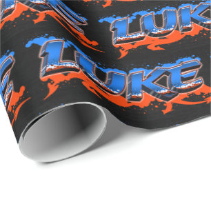Luke Vorname Name Graffiti blue orange Geschenkpapier