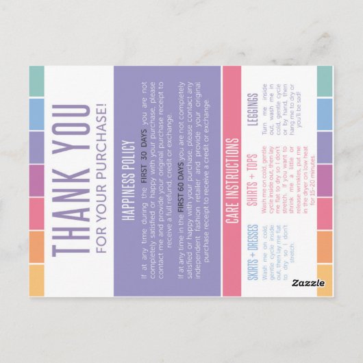 LuLaRoe Vielen Dank / Care Instruction Card Postkarte (Rückseite)