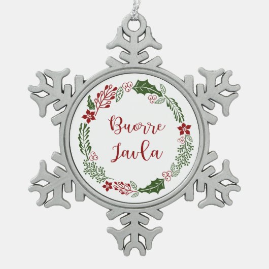 Lule Sámi Merry Christmas Wreath, Buorre Javla Schneeflocken Zinn-Ornament (Vorderseite)