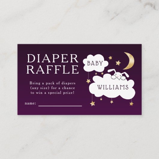 Lullaby Baby Dusche Lila Windeln Raffle Ticket Begleitkarte (Vorderseite)