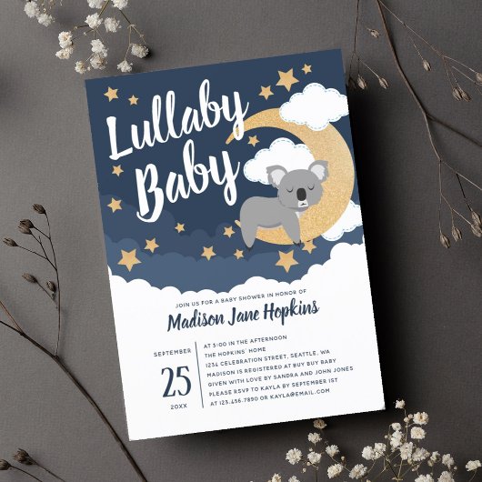 Lullaby Baby Koala Moon Babydusche Einladung