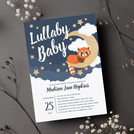 Lullaby Baby Red Panda Moon Babydusche Einladung