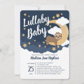 Lullaby Baby Sloth Moon Babydusche Einladung (Vorderseite)