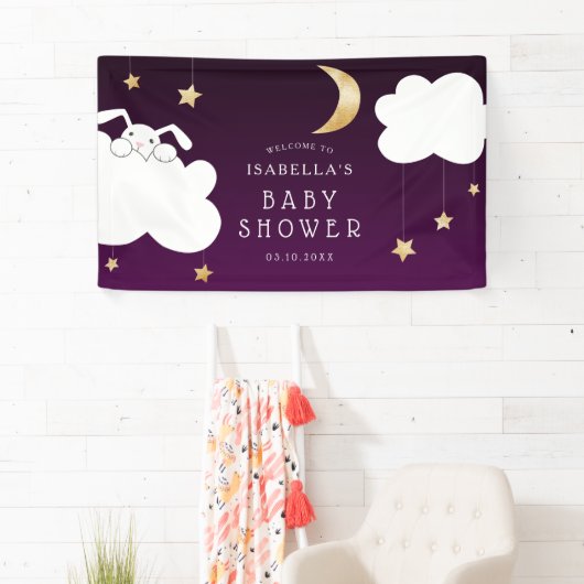 Lullaby Bunny Baby Dusche Lila Willkommen Banner (Insitu)