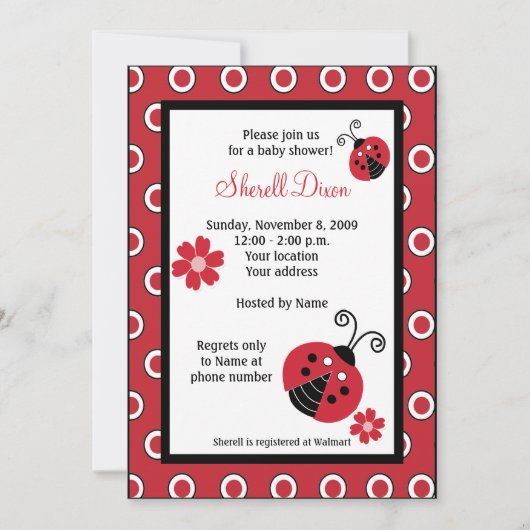 Lullabye Ladybug 12x18 Red Trendy Einladungen (Vorderseite)