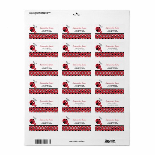 Lullabye Ladybug Trendy Red Dot Adressetikett (Vorne)