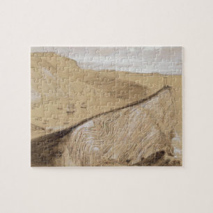 Lulworth Bucht (w/c, Gouache und Graphit auf Beige Puzzle