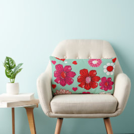 Lumbar cushion with garden flowers and hearts lendenkissen