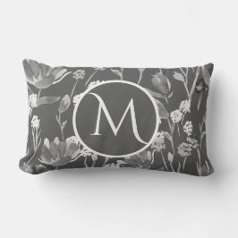 Lumbar Monogram Initial Romantic Gray Floral Lendenkissen