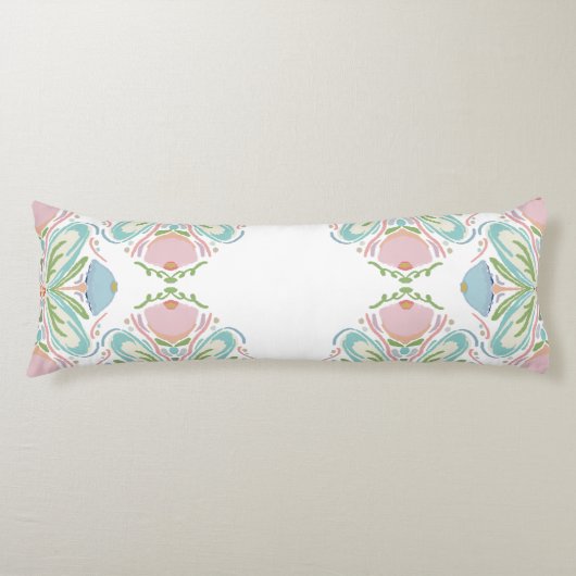 Lumbar Pillow Blue Pink Green Floral Abstrakt Seitenschläferkissen (Vorderseite)
