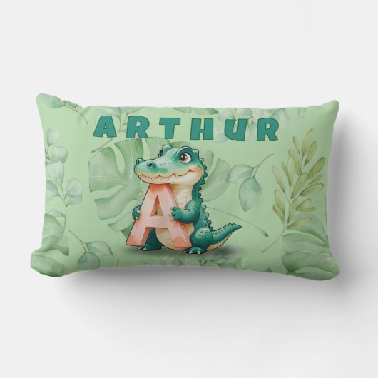 Lumbar Pillow – Jungle Alligator – Custom Name Lendenkissen (Vorderseite)