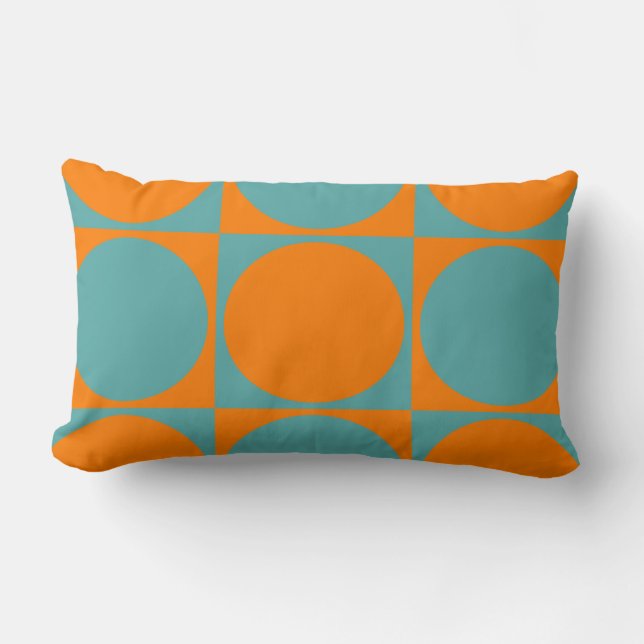 Lumbar Sofa Cushi, Orange&Blue Squares&Circles Lendenkissen (Vorderseite)