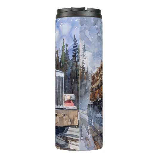 Lumber LKW Winterwald Wasserfarbe Thermosbecher (Rückseite)