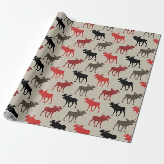 Lumber Red Black Gray Moose Silhouette Antler Deer Geschenkpapier (Ungerollt)