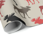 Lumber Red Black Gray Moose Silhouette Antler Deer Geschenkpapier (Rolleneckpunkt)