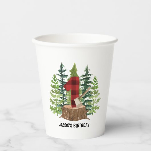 Lumberjack 1. Geburtstag Buffalo Kariert Pappbecher (Vorderseite)