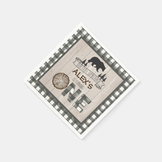 Lumberjack 1. Geburtstag Napkin - Bärenweiß Serviette (Ecke)