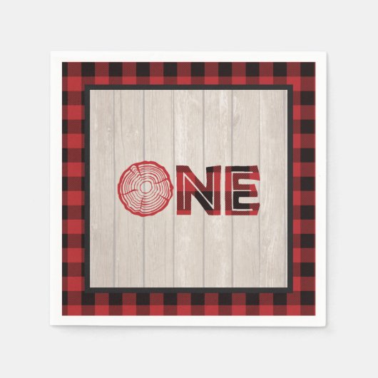 Lumberjack 1. Geburtstag Napkin - Red ONE Serviette (Vorderseite)