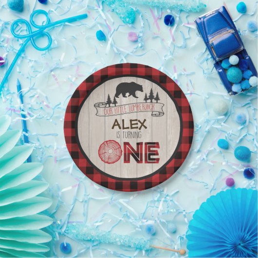 Lumberjack 1. Geburtstag Papierplatte - Bärenrot Pappteller (Party)