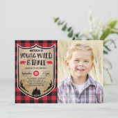 Lumberjack 3. Geburtstag Party Foto Einladung (Stehend Vorderseite)